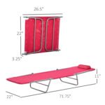 Folding Chaise Lounge Chair, Pool Sun Tanning Chair, Outdoor Lounge Chair with Reclining Back, Breathable Mesh Seat, Headrest for Beach, Yard, Patio, Pink - Image 3