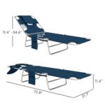Tanning Chair with Face Hole, 5-Level Adjustable Outdoor Chaise Lounge Chair with Pillow for Beach, Pool, Dark Blue - Image 3