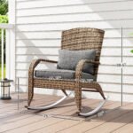 Adirondack Chair, Outdoor Wicker Rocking Chair with High Back, Seat Cushion, and Pillow for Porch, Balcony, Gray - Image 3