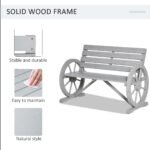 41" Wooden Wagon Wheel Bench, Rustic Outdoor Patio Bench Weather Resistance Furniture, 2-Person Slatted Seat with Backrest, Light Gray - Image 4