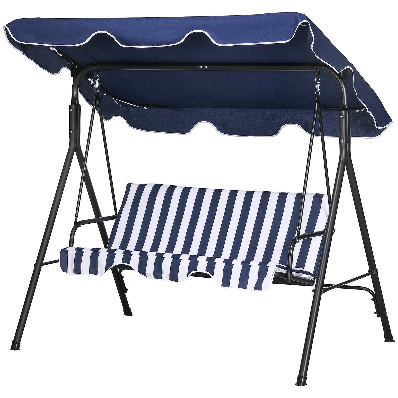 w2Cb311949352bb30.jpg 3-Seat Outdoor Patio Swing Chair with Cushion, Steel Frame Stand, Adjustable Tilt Canopy for Patio, Garden, Dark Blue - Image 1