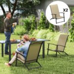 Set of 2 Outdoor Dining Chairs with High Back, Armrests, Folding Patio Chairs for Patio, Lawn, Camping, Beige - Image 2
