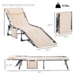 Padded Folding Chaise Lounge Chair, Outdoor 6-Level Reclining Camping Tanning Chair with Headrest for Beach, Yard, Patio, Pool, Beige - Image 3
