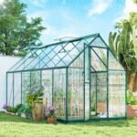 Polycarbonate Greenhouse with Swing Door and Two Adjustable Roof Vents, Aluminum Walk-in Greenhouse, 11x6 ft, Dark Green - Image 2