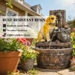 22" Outdoor Fountain with 3-Tier Puppy Theme, Resin Garden Fountain with LED Lights, Adjustable Flow, Rustic Brown - Image 7