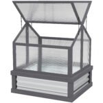 Raised Garden Flower Bed Kit with Greenhouse, Wooden Cold Frame Planter, 35.5" x 31.5" x 36", Gray