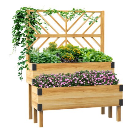 2 Tier Trellis Planter with Wooden Raised Garden Bed