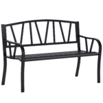 50" Outdoor Bench, Metal Garden Bench with V-Shaped Pattern Backrest, Porch Bench with Slatted Seat for Park, Yard, Lawn, Black