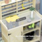 Wooden Potting Bench with Storage, Aluminum Tabletop for Backyard, Patio, Balcony, Natural - Image 4