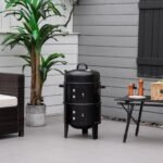 3-in-1 Vertical Charcoal BBQ Smoker Grill with 2 Cooking Areas and Thermometer - Image 2