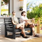 Patio Glider Bench w/ HDPE Slatted Double Rocking Chair, Distressed Black - Image 2
