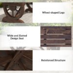 2-Person Wooden Garden Bench, Outdoor Wagon Wheel Porch Bench for Backyard Garden, Support 550 LBS, Rustic Country Style Patio Furniture, Brown - Image 4