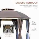 12' x 12' Round Outdoor Gazebo, Patio Dome Gazebo Canopy Shelter with Double Roof, Netting Sidewalls and Curtains, Zippered Doors, Strong Steel Frame - Image 4