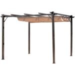 10' x 10' Outdoor Pergola Aluminum Gazebo w/ Retractable Canopy for Patio, Backyard, Party, Brown