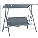 3-Person Porch Swing with Stand, Outdoor Swing for Patio Porch with Adjustable Tilt Canopy and Comfortable Swing Bench-Style Seat, Steel Frame, Gray - Image 3
