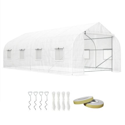 Walk-In Tunnel Greenhouse with Roll-Up Door, White