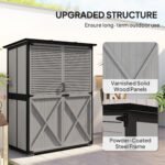 Wood Storage Shed, Outdoor Garden Shed with Asphalt Roof, 2 Shelves, Lockable Doors and Adjustable Feet, Gray - Image 4