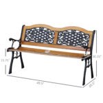 50" Outdoor Garden Bench, Park Patio Bench Loveseat, Wood & Metal Frame with Plastic Flourish Backrest, Natural Wood - Image 3