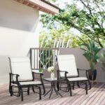 3-Piece Outdoor Gliders Set Bistro Set with Steel Frame, Tempered Glass Top Table for Patio, Garden, Backyard, Lawn, Cream White - Image 2