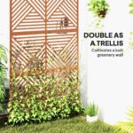 Decorative Privacy Fence Screen, Metal Outdoor Privacy Screen Climbing Plant Trellis with Stand, Rhombus Brown - Image 4