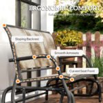 3-Person Outdoor Patio Glider Bench, Porch Glider Swing with 3 Seats, Breathable Mesh Fabric, Metal Frame, Brown - Image 8