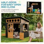 Outdoor Playhouse, Wooden Kids Playhouse w/ Picnic Table & Benches, Chalkboards, Half Door, Windows, for Kids Ages 3-8 - Image 8