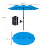 Double-sided Patio Umbrella, 9.5' Outdoor Umbrella with Push Button Tilt and Crank, 3 Air Vents and 12 Ribs, Cyan Blue - Image 3