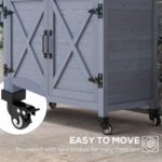 Outdoor Wooden Potting Bench with Storage Cabinet, Aluminum Tabletop, Rubber Wheels for Backyard, Patio, Balcony, Gray - Image 5