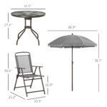 6 Piece Patio Dining Set for 4 with Umbrella, with 4 Folding Dining Chairs & Round Glass Table for Garden, Gray - Image 3