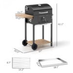 Charcoal BBQ Grill, Outdoor Portable Cooker for Camping or Backyard Picnic, Barbecue Grill with Side Table, Bottom Storage Shelf, Wheels and Handle, Black - Image 3