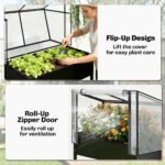 Raised Garden Bed with Flip-Up Greenhouse Cover, Metal Elevated Garden Bed with Legs and Drainage Hole, Black - Image 6