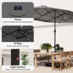 Garden Parasol 14.4ft Double-Sided Sun Umbrella with Base, Patio Parasol with LED Solar Lights - Image 5