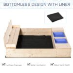 Kids Wooden Sandbox w/ Two Plastic Boxes Foldable Bench Seat Waterproof Cover Bottom Liner Storage Space - Image 6