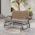 2-Person Outdoor Glider Bench, Patio Double Swing Rocking Chair Loveseat with Steel Frame, Light Mixed Brown - Image 3