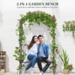 Metal Trellis Arbor Arch for Climbing Plants with Garden Bench, Grow Grapes and Vines, Decorative Seating, Black - Image 4