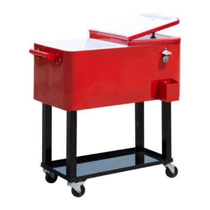 80 QT Rolling Cooling Bins Ice Chest on Wheels Outdoor Stand Up Drink Cooler