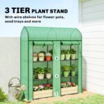 3 Tier Mini Greenhouse, Small Portable Greenhouse with 2 Roll-up Doors, 56.3" x 18.1" x 65", Green - Image 4