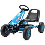 Kids Go Kart, Pedal Car with Adjustable Seat, EVA Wheels, Brake, for Boys & Girls Aged 3-8 Years Old, Blue
