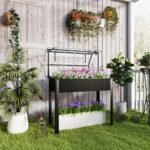 Elevated Garden Box with Greenhouse Cover, Raised Garden Bed with Legs and Drainage Hole for Vegetables, Black - Image 2