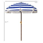 6.2' Beach Umbrella for Travel, Vent, Ruffles, Carry Bag, Portable Outdoor Umbrella for Garden, Blue Stripe - Image 3