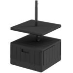 Patio Umbrella Base with Table Tray, Heavy Duty Weighted Umbrella Stand，Wheels Handles, 176lbs，Stand Filling