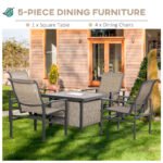 5 Piece Garden Patio Dining Set, Dinner Table with Built-in Ice Bucket Insert, 4 Rocking Chairs, Beige - Image 4