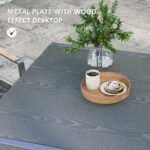 Patio Table for 6-8 People, Aluminum Frame Rectangle Garden Table with Wood Effect Steel Top, for Backyard, Dark Gray - Image 6