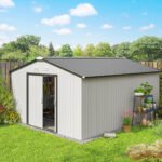 Garden Metal Shed, Storage Shed Utility Storage with Double Locking Doors for Bike, Yard Tools, White - Image 2
