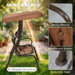 Kids Patio Swing, 2-Seater Outdoor Swing Chair with Adjustable Canopy and Safety Belt, Monkey Pattern Hanging Swing Bench for Garden or Backyard, Coffee - Image 6