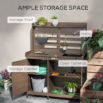 Wooden Potting Bench with Storage, Sink, Water Tap for Backyard, Patio, Balcony, Dark Brown - Image 5