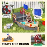 Kids Wooden Sandbox Pirate Ship Sandboat w/ Bench Seat Storage Space Ceder Wood, Gray - Image 4