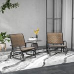 2 Pieces Outdoor Glider Chair, Steel Swing Chai with Curved Armrests for Porch, Garden, Poolside, Balcony, Mixed Brown - Image 2