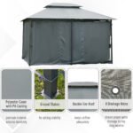 10' x 13' Outdoor Soft Top Gazebo Pergola with Curtains, 2-Tier Steel Frame Gazebo for Patio, Sage Gray - Image 5