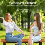 Outdoor Bench, 2-Person Backless Garden Bench, Acacia Wood Patio Bench Loveseat with Slatted Seat for Porch, Park, Teak - Image 8
